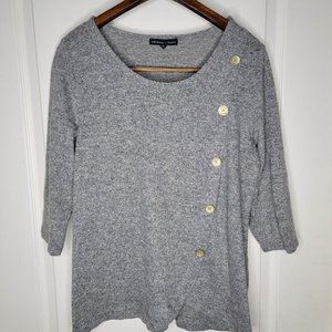 Adrienne Vittadini Long Sleeved Gray Sweater Heathered Size Large Button Accent